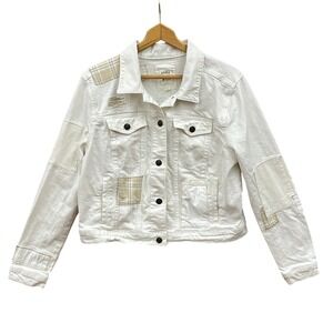 Cleo + Wolf‎ Women's Sz M White Patchwork Denim Jacket Western Quilt Cottagecore